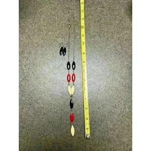 Necklace and pierced earrings  -  black, red, cream